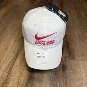 Nike England FC Hat White Pink Cotton Adjustable Dad Cap Soccer Football Womens‎